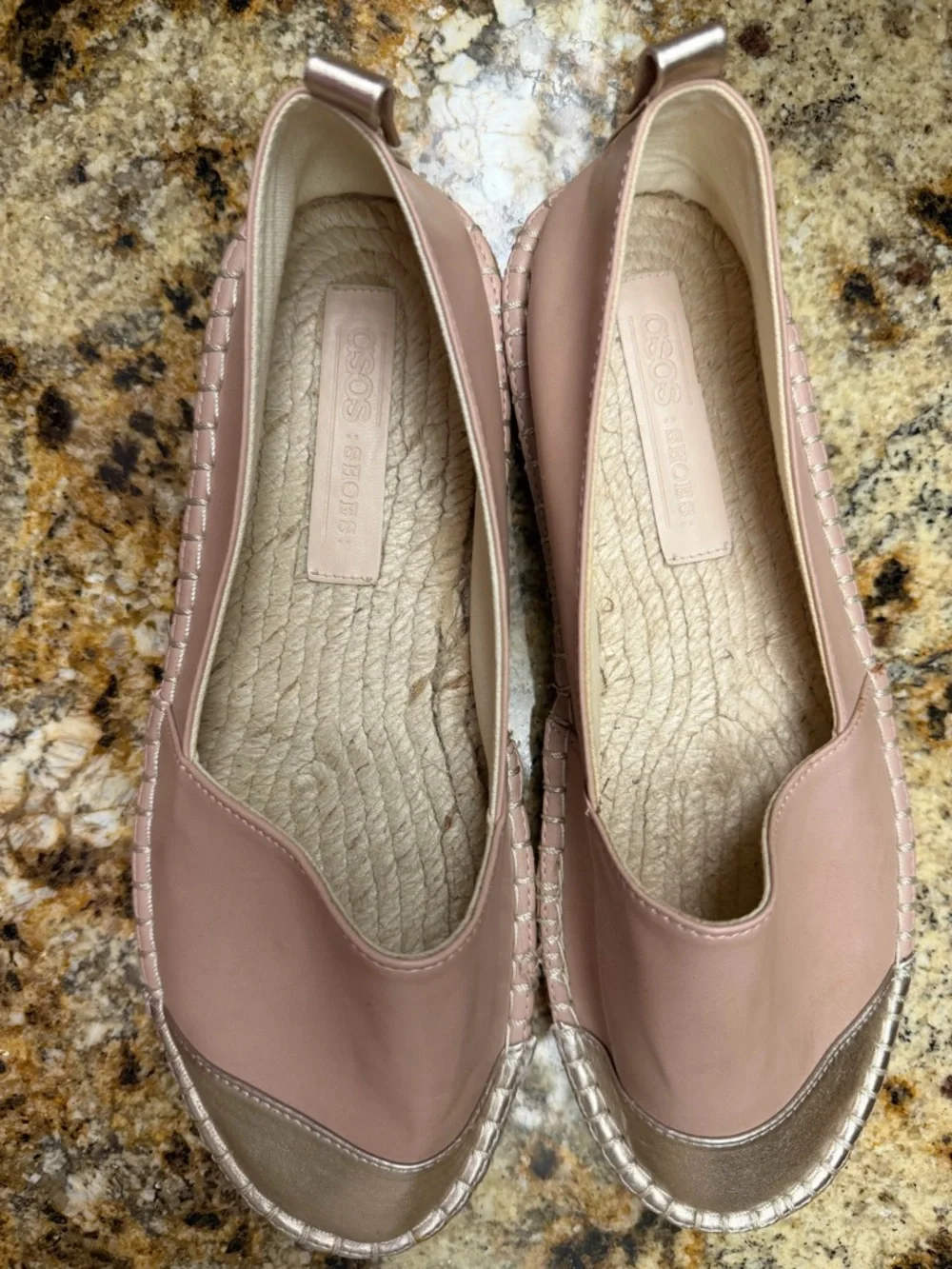ASOS Blush Pink Espadrille Flats Gold Toe Cap Size 8 Jaslynne Slip On Shoes